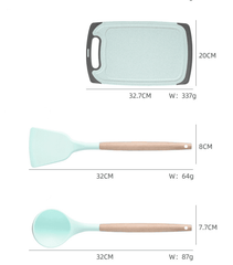 VAV GET 19-Piece Kitchen Knife and Utensils Set with Storage Rack, Silicone Cooking Utensils Set, Heat Resistant Kitchenware including cutting board, spoons whisk scraper spatula. Mint Green