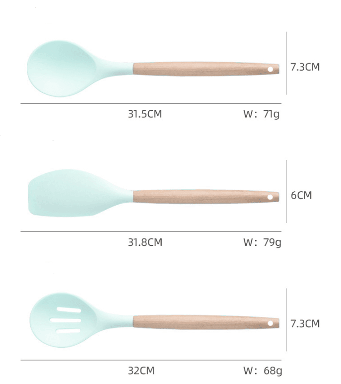 VAV GET 19-Piece Kitchen Knife and Utensils Set with Storage Rack, Silicone Cooking Utensils Set, Heat Resistant Kitchenware including cutting board, spoons whisk scraper spatula. Mint Green