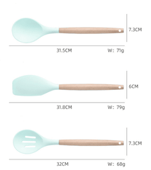 VAV GET 19-Piece Kitchen Knife and Utensils Set with Storage Rack, Silicone Cooking Utensils Set, Heat Resistant Kitchenware including cutting board, spoons whisk scraper spatula. Mint Green