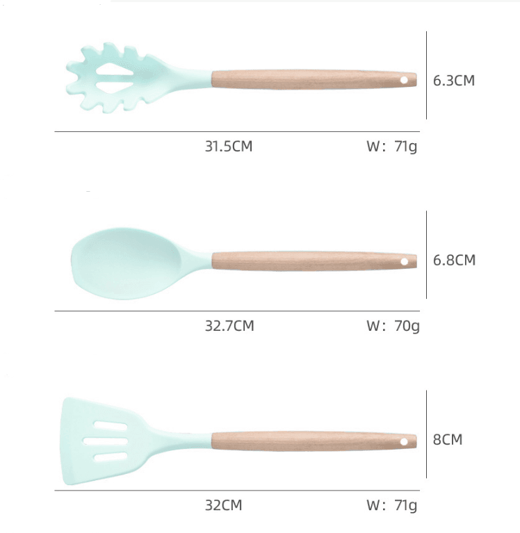 VAV GET 19-Piece Kitchen Knife and Utensils Set with Storage Rack, Silicone Cooking Utensils Set, Heat Resistant Kitchenware including cutting board, spoons whisk scraper spatula. Mint Green