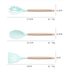 VAV GET 19-Piece Kitchen Knife and Utensils Set with Storage Rack, Silicone Cooking Utensils Set, Heat Resistant Kitchenware including cutting board, spoons whisk scraper spatula. Mint Green