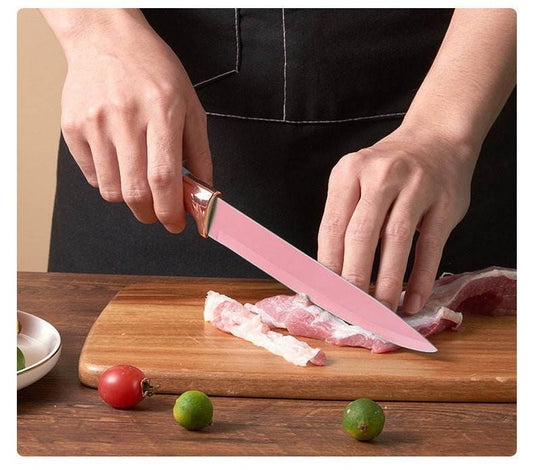 VAV GET 19-Piece Kitchen Knife and Utensils Set with Storage Rack, Silicone Cooking Utensils Set, Heat Resistant Kitchenware including cutting board, spoons whisk scraper spatula. Pink