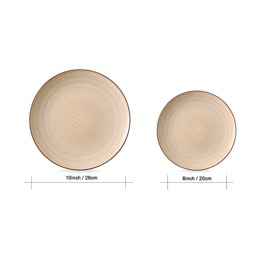 VAV GET 4-Piece Spiral Pattern Dinnerware Plates Set. Service for 2 includes: 2-pieces 26cm / 10inch Dinner Plates, 2-pieces 20cm / 8inch Appetizer Plates.