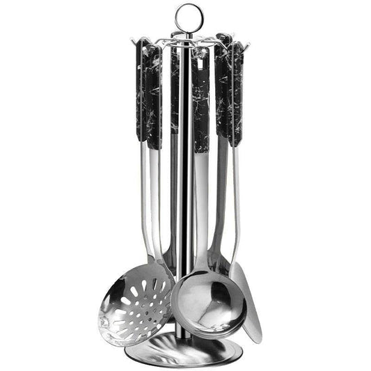 VAV GET 7 pcs Kitchen Utensils Set, Stainless Steel with ABS Black Handle.