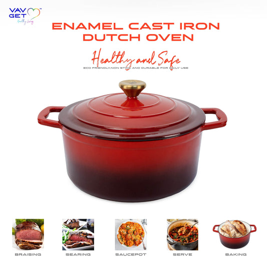 VAV GET Enameled Cast Iron Casserole Dish with Lid - 5 Quart Enamel Cookware Pot - Enameled Cast Iron Dutch Oven with Lid