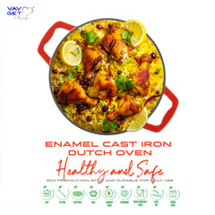 VAV GET Enameled Cast Iron Casserole Dish with Lid - 5 Quart Enamel Cookware Pot - Enameled Cast Iron Dutch Oven with Lid