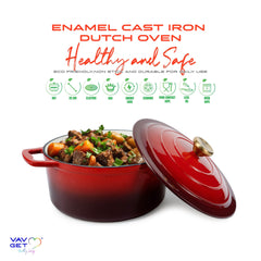 VAV GET Enameled Cast Iron Casserole Dish with Lid - 5 Quart Enamel Cookware Pot - Enameled Cast Iron Dutch Oven with Lid