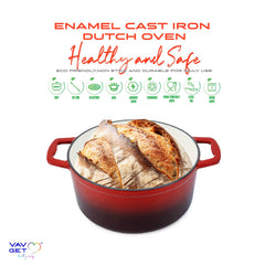 VAV GET Enameled Cast Iron Casserole Dish with Lid - 5 Quart Enamel Cookware Pot - Enameled Cast Iron Dutch Oven with Lid