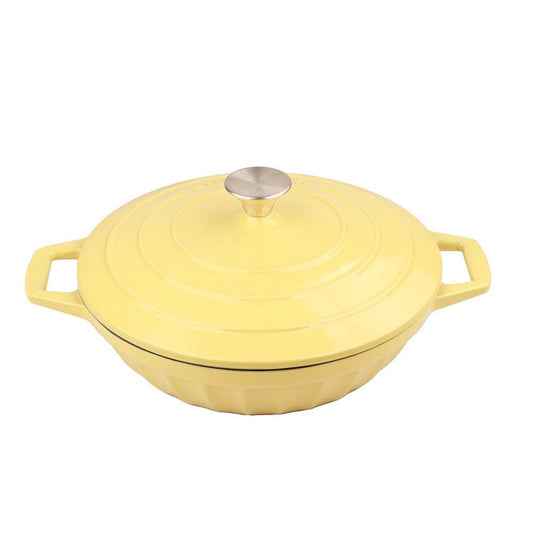 VAV GET Enameled Cast Iron Dutch Oven Shallow Casserole Braiser Pan, Healthy and Safe, Non-Stick Cookware, 28cm/11Inch – Yellow