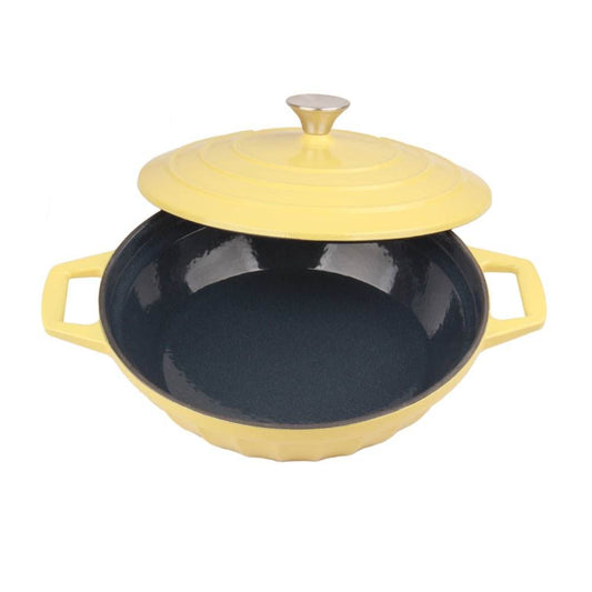 VAV GET Enameled Cast Iron Dutch Oven Shallow Casserole Braiser Pan, Healthy and Safe, Non-Stick Cookware, 28cm/11Inch – Yellow