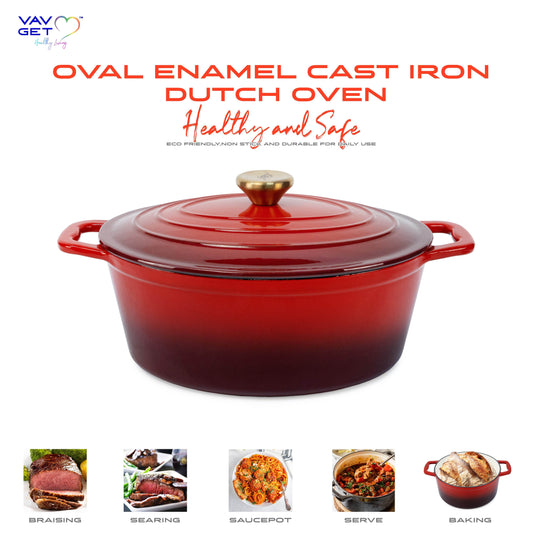 VAV GET Enameled Cast Iron Oval Casserole Dish with Lid - 4.25 Quart Enamel Oval Cookware Pot - Enameled Cast Iron Dutch Oven with Lid
