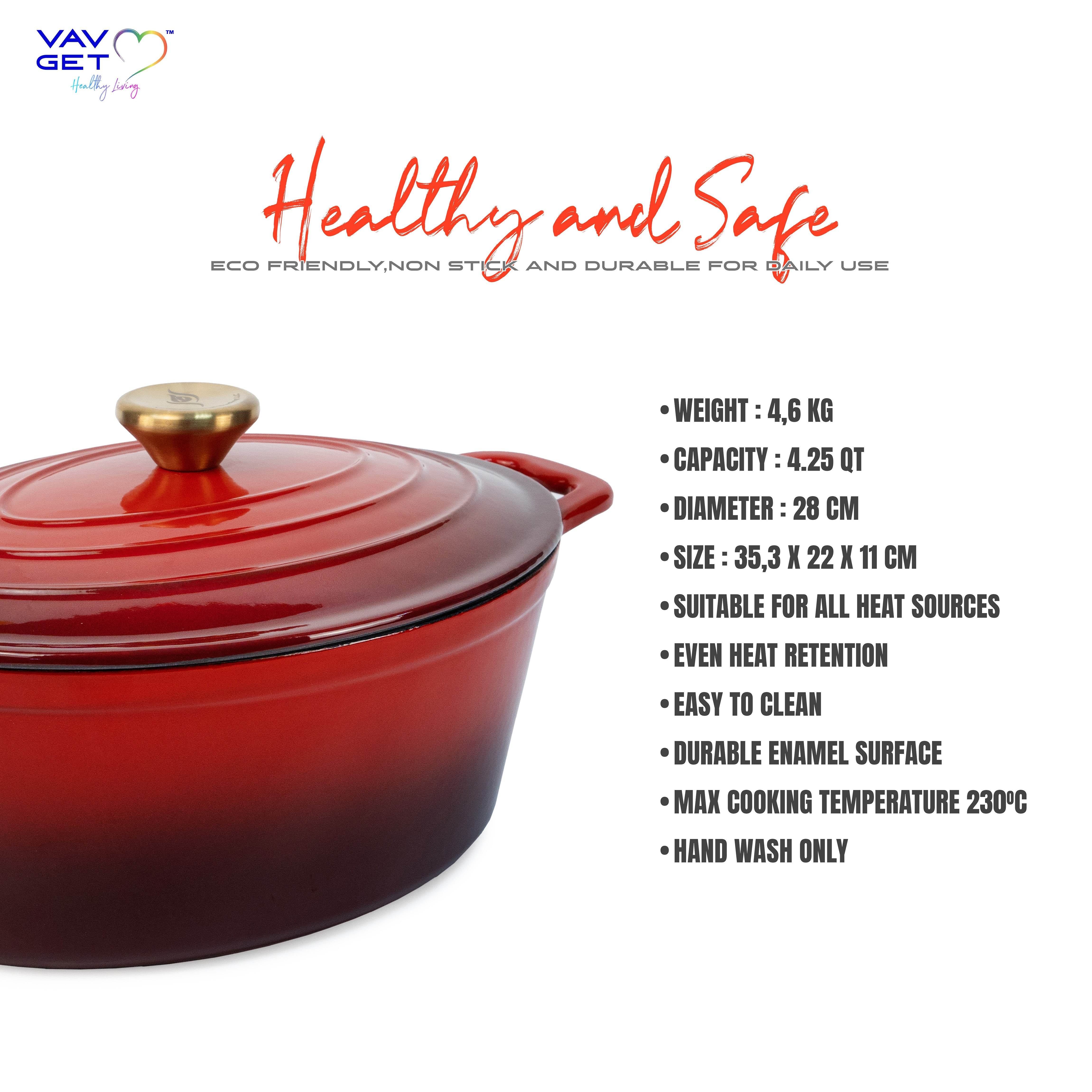 VAV GET Enameled Cast Iron Oval Casserole Dish with Lid - 4.25 Quart Enamel Oval Cookware Pot - Enameled Cast Iron Dutch Oven with Lid