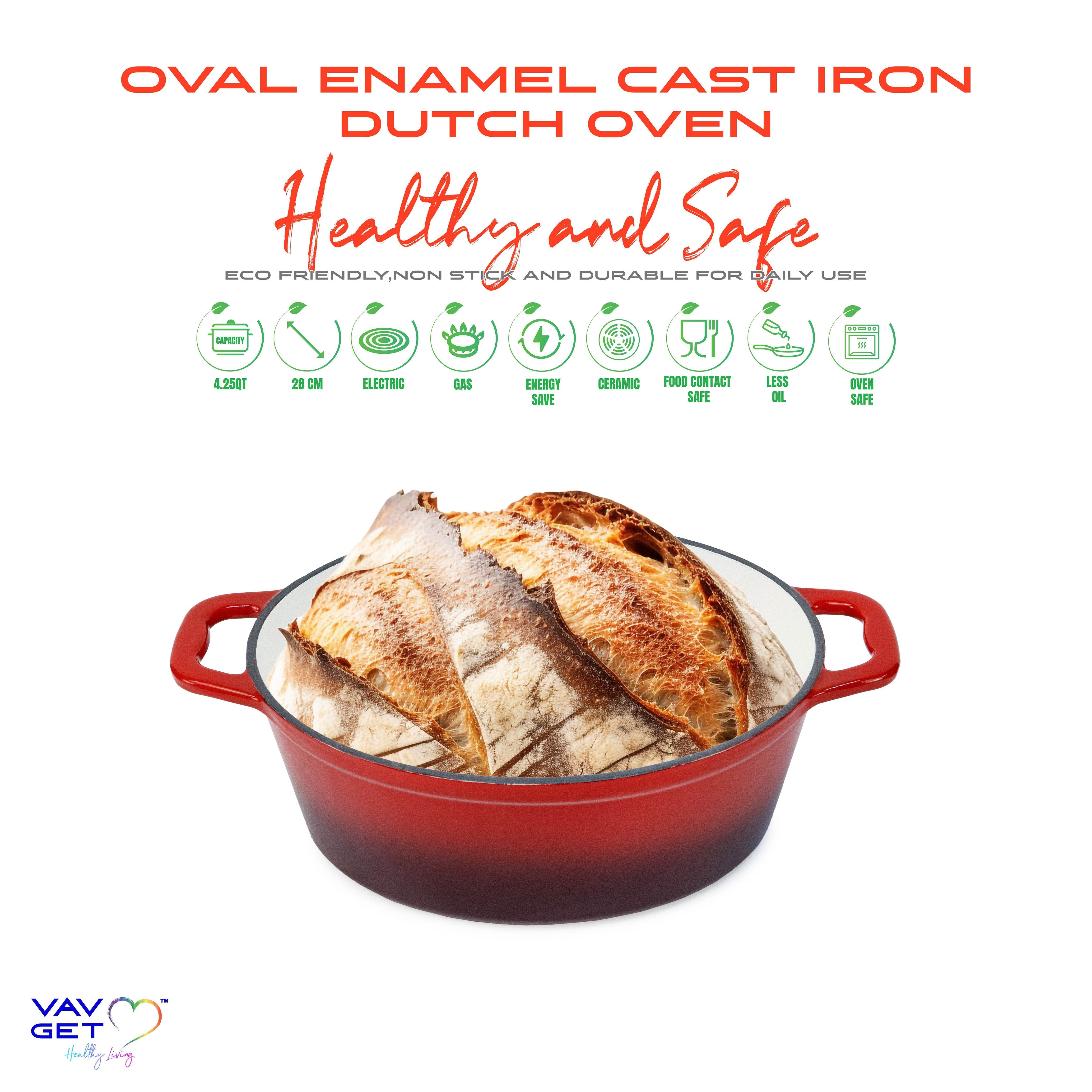 VAV GET Enameled Cast Iron Oval Casserole Dish with Lid - 4.25 Quart Enamel Oval Cookware Pot - Enameled Cast Iron Dutch Oven with Lid