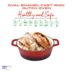 VAV GET Enameled Cast Iron Oval Casserole Dish with Lid - 4.25 Quart Enamel Oval Cookware Pot - Enameled Cast Iron Dutch Oven with Lid