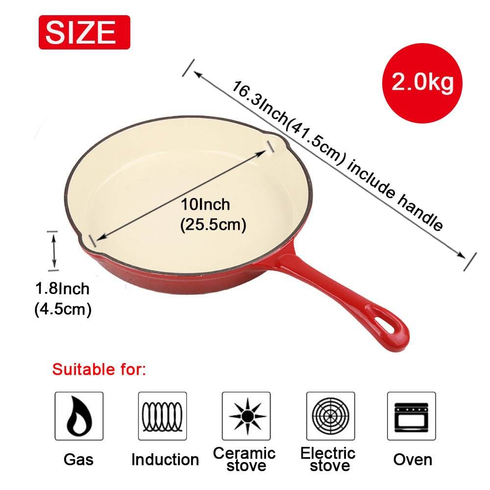 VAV GET Healthy and Safe, Non-Stick Cast Iron Dutch Oven Fry Pan, 25.5x41.5cm / 10x16.3Inch – Red