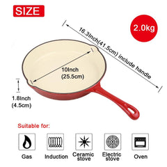 VAV GET Healthy and Safe, Non-Stick Cast Iron Dutch Oven Fry Pan, 25.5x41.5cm / 10x16.3Inch – Red