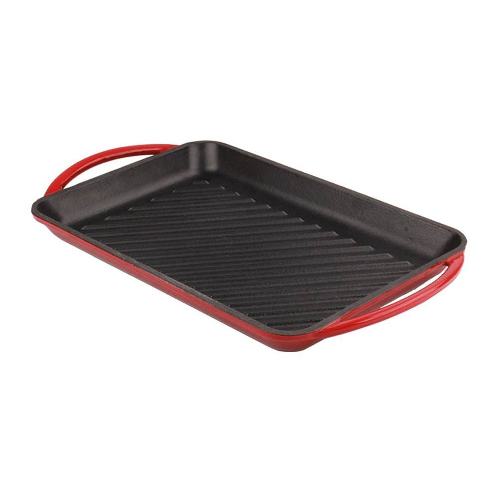VAV GET Healthy and Safe, Non-Stick Cast Iron Dutch Oven Square Grill Pan, 21.8x33.3cm / 8.6x13.1Inch – Red