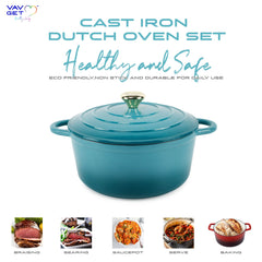 VAV GET Healthy and Safe, Non-Stick Enameled 7-PCS SET of Cast Iron Dutch Oven Cookwares. Set includes: 24cm Dutch Oven Fry Pan, 18cm, 21cm, 24cm Dutch Oven Cookwares with Lids and Gloves.