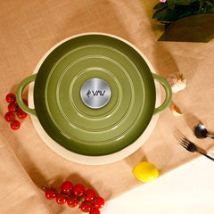VAV GET Healthy and Safe, Non-Stick Enameled 7-PCS SET of Cast Iron Dutch Oven Cookwares. Set includes: 24cm Dutch Oven Fry Pan, 18cm, 21cm, 24cm Dutch Oven Cookwares with Lids and Gloves.