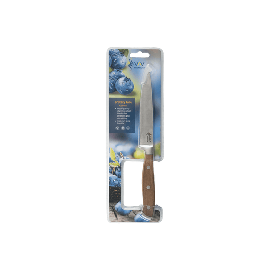 VAV GET Premium 5-inch Utility Knife. Comfortable Walnut Wood Handle and Professional Stainless Steel with Long-Lasting Sharpness.