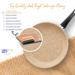 VAV GET Premium Granite 8-PCS Cookware Set, Healthy, Safe, Eco-Friendly, Non-Stick, Durable. Set includes: 26cm Deep and Shallow Casseroles, 18cm Sauce, 26cm Fry and 28cm Grill Pans with Lids.