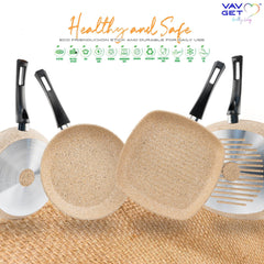 VAV GET Premium Granite 8-PCS Cookware Set, Healthy, Safe, Eco-Friendly, Non-Stick, Durable. Set includes: 26cm Deep and Shallow Casseroles, 18cm Sauce, 26cm Fry and 28cm Grill Pans with Lids.