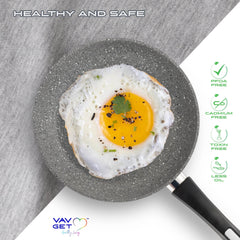 VAV GET Premium Granite 8-PCS Cookware Set, Healthy, Safe, Eco-Friendly, Non-Stick, Durable. Set includes: 26cm Deep and Shallow Casseroles, 18cm Sauce, 26cm Fry and 28cm Grill Pans with Lids Gray.