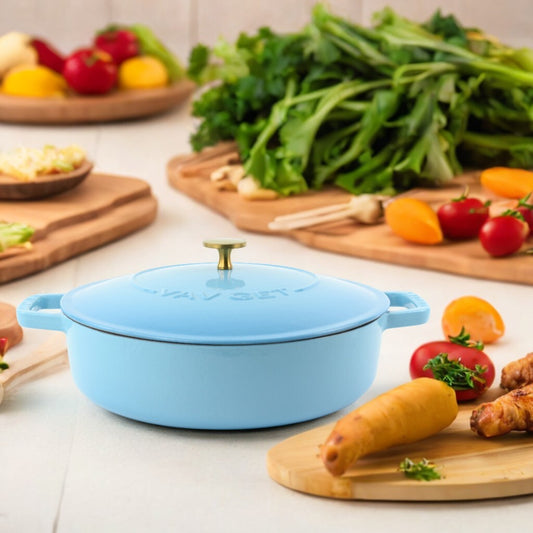 VAV GET Enameled Cast Iron Dutch Oven Braiser. 28cm, 3.79L, Ocean Blue, Induction & All Hob Compatible, Oven & Grill Safe
