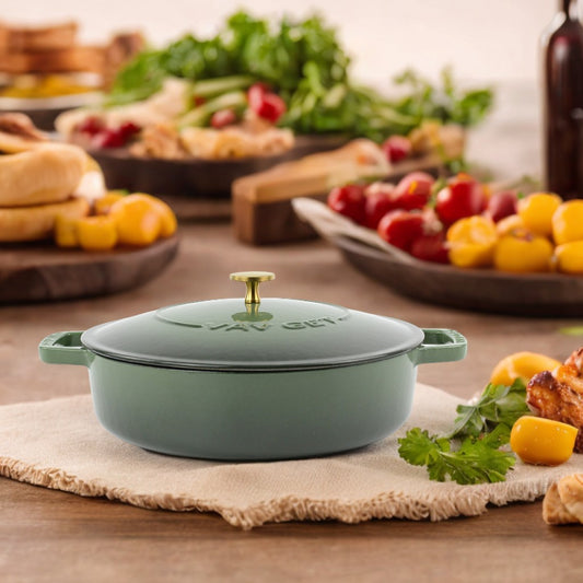 VAV GET Enameled Cast Iron Dutch Oven Braiser. 28cm, 3.79L, Olive Green, Induction & All Hob Compatible, Oven & Grill Safe