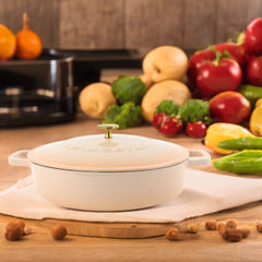 VAV GET Enameled Cast Iron Dutch Oven Braiser. 28cm, 3.79L, Peach, Induction & All Hob Compatible, Oven & Grill Safe