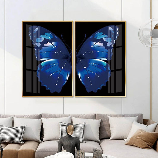 VAV GET - Wall Art Abstract Blue Butterfly At Night Crystal Painting 2 pcs of 50 cm x 70 cm