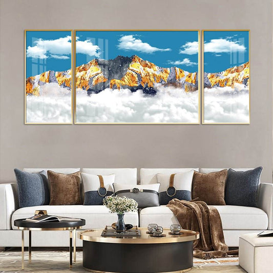 VAV GET - Wall Art Mountains Clouds Blue Sky Crystal Painting 2 pcs of 35x70 cm, 1 pcs of 70x100 cm