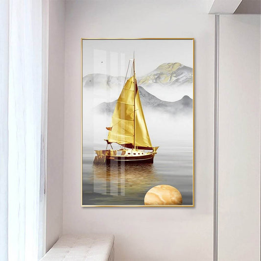 VAV GET - Wall Art Sailing Boat on Sea Framed Crystal Painting 50 cm X 70