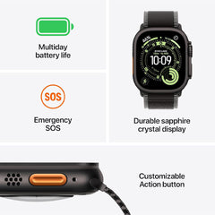 Apple Watch Ultra 3 GPS + Cellular 49mm Premium Running and Multisport Smartwatch with Rugged Black Titanium Case with Black/Charcoal Trail Loop M/L. Advanced Health and Fitness Tracking