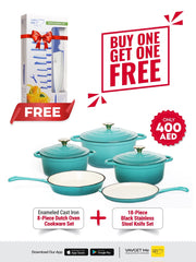 VAV GET Healthy and Safe Non-Stick Enameled Cast Iron 8-Piece Dutch Oven Cookware Set. Includes: 24cm Dutch Oven Fry Pan, Dutch Oven Crepe Pan, 18cm, 21cm, and 24cm Dutch Ovens with Lids.