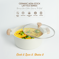 VAV GET 28 CM Deep Casserole with Lid + Steamer – Lattice Series Ceramic Non-Stick, Induction Ready