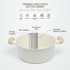VAV GET 28 CM Deep Casserole with Lid + Steamer – Lattice Series Ceramic Non-Stick, Induction Ready