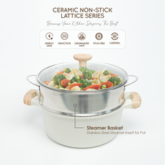 VAV GET 28 CM Deep Casserole with Lid + Steamer – Lattice Series Ceramic Non-Stick, Induction Ready