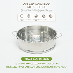 VAV GET 28 CM Deep Casserole with Lid + Steamer – Lattice Series Ceramic Non-Stick, Induction Ready