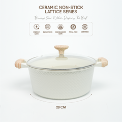 VAV GET 28 CM Deep Casserole with Lid + Steamer – Lattice Series Ceramic Non-Stick, Induction Ready