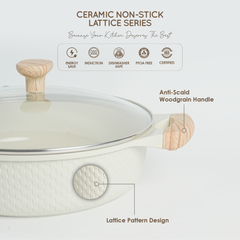 VAV GET 28 CM Shallow Casserole with Lid – Ceramic Non-Stick, Lattice Series, Induction Compatible
