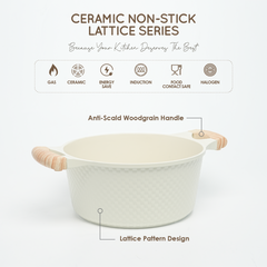 VAV GET 24 CM Casserole with Lid – Ceramic Non-Stick Lattice Series, Cream White