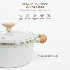 VAV GET 24 CM Casserole with Lid – Ceramic Non-Stick Lattice Series, Cream White