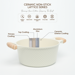VAV GET 24 CM Casserole with Lid – Ceramic Non-Stick Lattice Series, Cream White