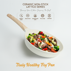 VAV GET Healthy & Safe 26 CM Ceramic Non-Stick Frying Pan – Lattice Series, Cream White, Induction Compatible