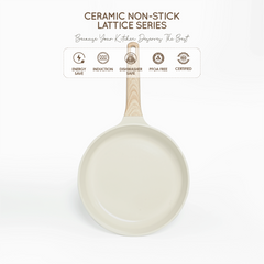 VAV GET Healthy & Safe 26 CM Ceramic Non-Stick Frying Pan – Lattice Series, Cream White, Induction Compatible