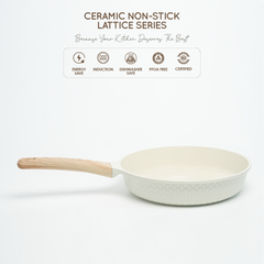 VAV GET Healthy & Safe 26 CM Ceramic Non-Stick Frying Pan – Lattice Series, Cream White, Induction Compatible
