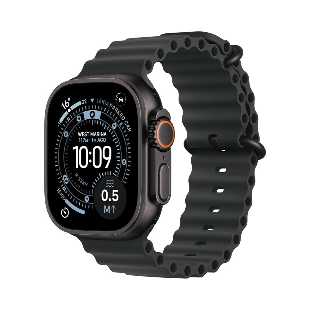 Apple Watch Ultra 3 GPS + Cellular 49mm Premium Running and Multisport Smartwatch with Rugged Black Titanium Case with Black Ocean Band. Advanced Health and Fitness Tracking